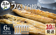 【10日程度で発送】高知県産鰻の白焼き120～130ｇ 6尾 蒲焼きのタレ6袋 エコ包装 yw-0129