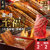 【丑の日】宮崎県育ちのうなぎ蒲焼2尾300g以上≪山椒・たれ付≫&宮崎牛赤身(ウデorモモ)焼肉500g×2パック≪7月20日～25日お届け≫_AE-MMUG300