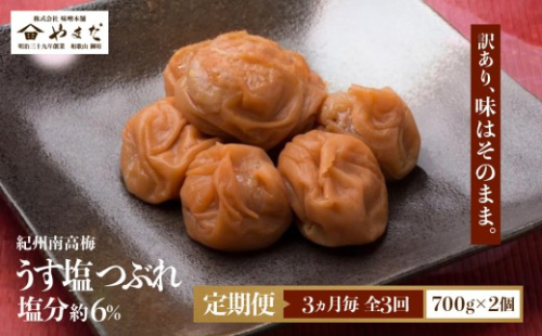 【定期便・3ヵ月毎 全3回】ご家庭用 紀州南高梅 うす塩 つぶれ 700g×2 ［YM15］ 2684743 - 和歌山県九度山町