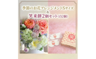【 筑西市 ふるさと納税限定 コラボ 】 《 季節のお花アレンジメントS 》《 笑来餅 2個 セット（白2個） 》 アレンジメント 生花 ギフト プレゼント 誕生日 記念日 敬老 餅 もち もち米