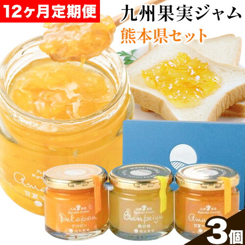 九州果実ジャム 熊本県セット 3個セット 12ヶ月定期便 デコポンジャム 甘夏マーマレード 晩白柚ジャム 1個あたり120g《お申込み月の翌月から出荷開始》熊本県 水俣市 津奈木町 福田農場 ジャム マーマレード 柑橘 セット 2689893 - 熊本県津奈木町