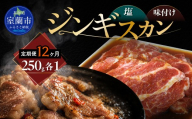 【12ヶ月定期便】塩ジンギスカン250g×1 味付けジンギスカン250g×1 セット 【 ふるさと納税 人気 おすすめ ランキング 室蘭 塩ジンギスカン 味付けジンギスカン ジンギスカン 塩 味付け タレ ラム 生ラム 羊 肩ロース 肉 焼肉 BBQ 大容量 詰合せ 贈り物 定期便 北海道 室蘭市 送料無料 】 MROA315