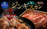 【3ヶ月定期便】塩ジンギスカン250g×4 味付けジンギスカン250g×4 セット 【 ふるさと納税 人気 おすすめ ランキング 室蘭 塩ジンギスカン 味付けジンギスカン ジンギスカン 塩 味付け タレ ラム 生ラム 羊 肩ロース 肉 焼肉 BBQ 大容量 詰合せ 贈り物 定期便 北海道 室蘭市 送料無料 】 MROA321