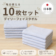 デイリーフェイスタオル 10枚セット (ライトグレー）【国内製造 日本製 泉州タオル スーピマコットン 無地 吸水力 耐久性】 015B695