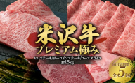 [隔月全5回定期便]米沢牛プレミアム極み合計15kg(ヒレステーキ5kg・サーロインステーキ5kg・ローススライス5kg)