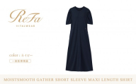 【ネイビー S】ReFa バイタルテック モイストスムース ギャザーショートスリーブマキシレングスシャツ
