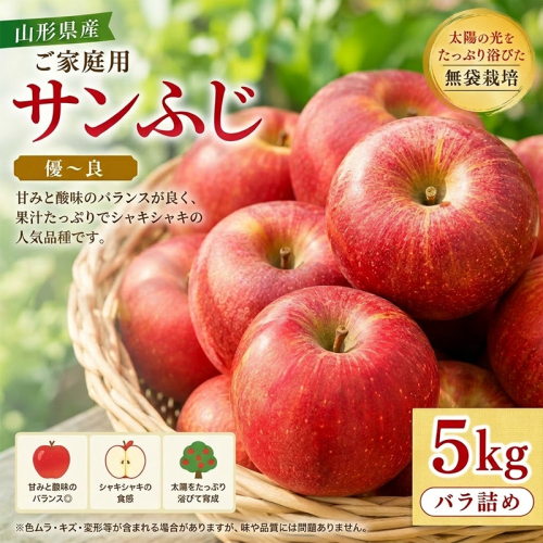 【ご家庭用】 山形産 サンふじりんご 5kg バラ 優～良 無袋栽培 FY26-176 2698947 - 山形県山形市