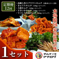【12カ月定期便】5種の本格キムチ食べ比べ 4種のキムチ(各100g×2パック)＋スプラウトキムチ(1本入り×2袋)【熟成秘伝 きゅうり 大根 カクテキ さきいか 白菜 キムチセット 国産 手づくり 発酵食品 ご飯のお供 詰め合わせ 九州産 手作り】(H104269)