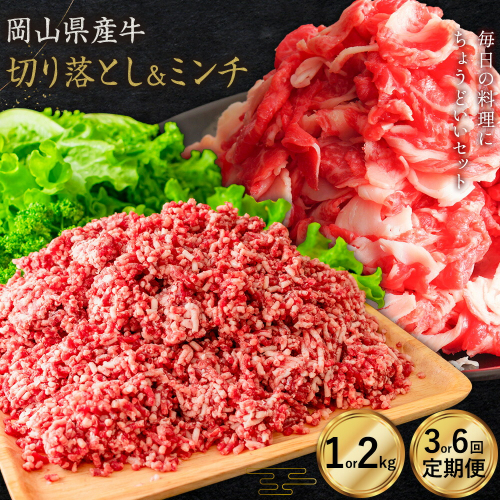 牛肉 国産 切り落とし ミンチ セット 家計応援 岡山県産牛 交雑牛 選べる 1kg 2kg 3ヶ月定期便 6ヶ月定期便 小分け 1パック250g お試し 大容量《60日以内に出荷予定(土日祝除く)》岡山県 浅口市 肉 こま切れ ひき肉 グルメ お取り寄せグルメ 2699517 - 岡山県浅口市