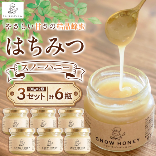 【やさしい甘さの結晶蜂蜜】はちみつ「スノーハニー」(100g×2瓶)3セット はちみつ 蜂蜜 結晶はちみつ スノーハニー 天然はちみつ 家庭用 贈答用 山形県 山形市 FY26-097 2699572 - 山形県山形市