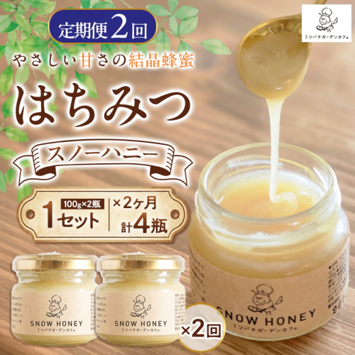 【定期便2ヶ月】【やさしい甘さの結晶蜂蜜】はちみつ「スノーハニー」(100g×2瓶)1セット はちみつ 蜂蜜 結晶はちみつ スノーハニー 天然はちみつ 家庭用 贈答用 山形県 山形市 FY26-098 2699573 - 山形県山形市
