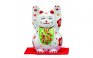 九谷焼　3号両手招き猫　花文（敷物付） a05