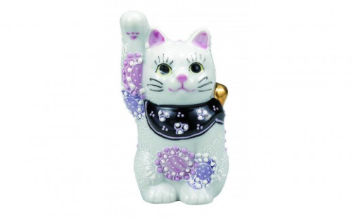 九谷焼　3.2号招き猫　花むらさき a05 2705305 - 石川県能美市