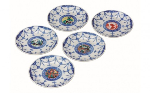 九谷焼　4.5号皿揃　時代絵（５枚セット）a01 2705349 - 石川県能美市