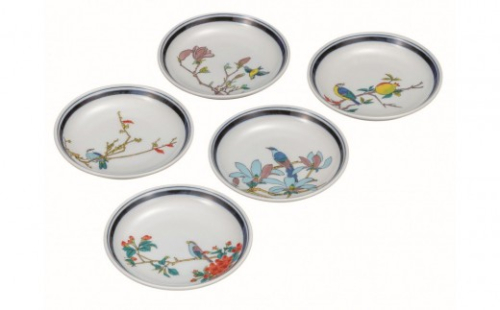 九谷焼　4.5号皿揃　花鳥絵変り（5枚セット）a01 2705352 - 石川県能美市