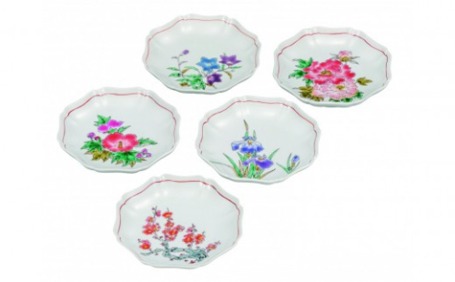 九谷焼　5.2号皿揃　草花絵変り （5枚セット）a01 2705377 - 石川県能美市