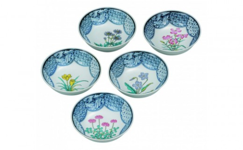 九谷焼　4.5号小鉢揃　草花絵変り （5枚セット）a01 2705379 - 石川県能美市