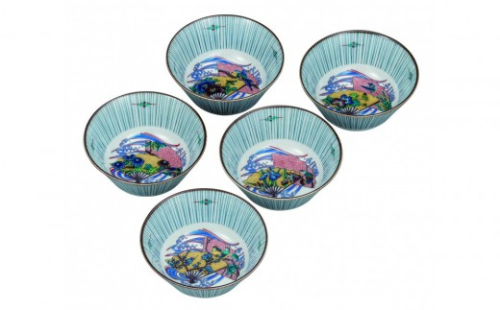 九谷焼　4.5号小鉢揃　扇絵変り （5枚セット）a01 2705380 - 石川県能美市