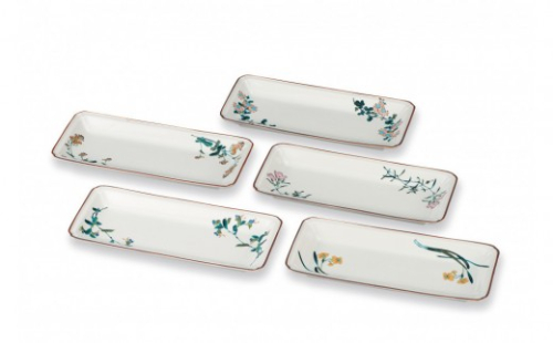 8号皿揃　五草絵変わり 民芸品 工芸品 雑貨 食器 角皿 お皿 プレート キッチン雑貨 キッチン用品 2705584 - 石川県能美市