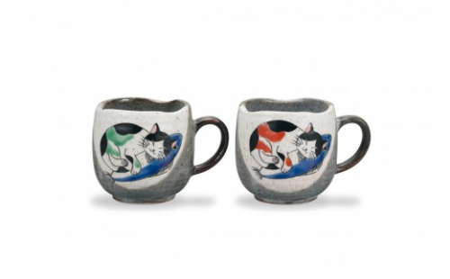 ペアマグカップ　ねこ 民芸品 工芸品 雑貨 キッチン雑貨 キッチン用品 食器 コップ 猫柄 動物 2705599 - 石川県能美市