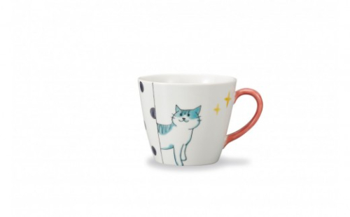 九谷焼　マグカップ　水玉ねこ　岡田絹代作 a04 工芸品 2705665 - 石川県能美市
