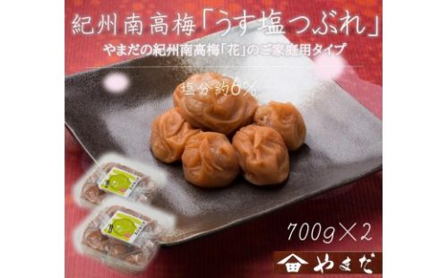 【定期便・3ヵ月毎 全3回】ご家庭用 紀州南高梅 うす塩 つぶれ 700g×2 ［YM15］ 2707038 - 和歌山県上富田町