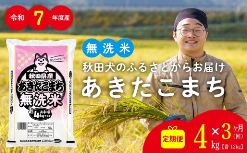 【定期便3ヶ月】秋田県産あきたこまち(無洗米)4kg　/ 米 無洗米 4kg 白米 令和7年産 秋田県産 あきたこまち 4kg×1袋 おにぎり 大館 東北 秋田 小分け こわけ 大館市 4キロ 4ｷﾛ 4きろ【105P051001-T-03-4】 2707086 - 秋田県大館市
