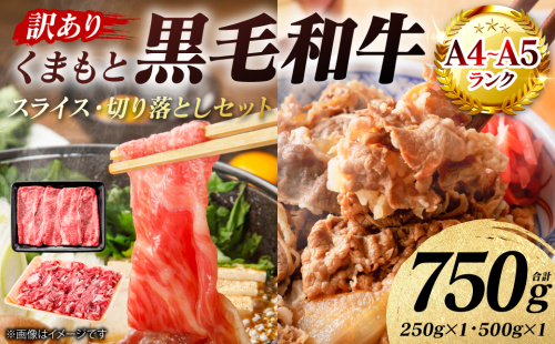 【訳あり】 【A4～A5ランク】 くまもと黒毛和牛 スライス・切り落としセット 合計750g 牛肉 お肉 黒毛和牛 冷凍 小分け おかず 熊本県 八代市 2707232 - 熊本県八代市