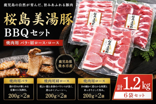 A1-0463／桜島美湯豚 BBQセット(焼肉用バラ・肩ロース・ロース) 計1.2kg 2707235 - 鹿児島県垂水市