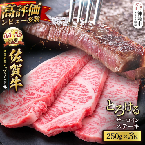 【スピード発送】佐賀牛 サーロインステーキ 250g×3枚【黒毛和牛 牛肉 最高級 冷凍 ギフト 贈答 丸宗ミート 神埼市】(H065222) 2707252 - 佐賀県神埼市