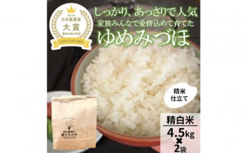 【令和8年産】【日本農業賞大賞】ゆめみづほ9kg（4.5kg×2）精白米 能美市 お米 精米銘柄米 ご飯 おにぎり お弁当 和食 粘りが少ない 精米したて 一等米 2707697 - 石川県能美市