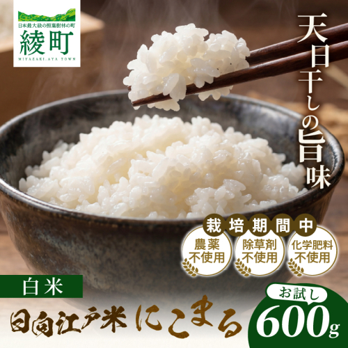 天日干し仕上げの日向江戸米（にこまる）お試し パック 計600g【白米】国産米 ブランド米 農薬不使用 化学肥料不使用 無農薬 ごはん ご飯 おにぎり お弁当 使い切りタイプ 和食 主食 人気 おすすめ 宮崎県 綾町 送料無料_A0038-017 2709018 - 宮崎県綾町