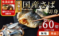 ＜生活応援 塩さばフィーレ付き！＞骨取り 国産 無塩 さば 切身(計60切) 鯖 サバ 骨なし 骨とり 冷凍食品 魚 魚介 小分け パラパラ冷凍 生活応援【AW-126】【丸正水産】
