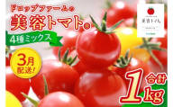 【3月発送】ドロップファームの美容トマトおまかせ1kg箱(４種ミックス)【とまと フルーツトマト 野菜ソムリエ 朝採れ アイコ イエローアイコ 小鈴 フルティカ 野菜 フレッシュ リコピン 大容量 茨城県 水戸市】（CK-107-3）