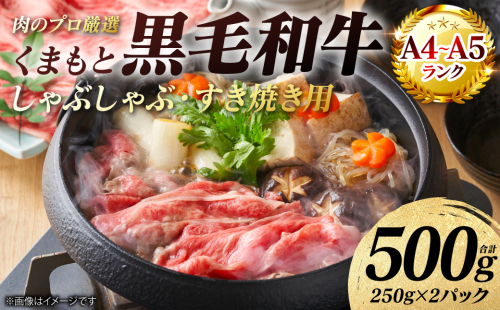【A4～A5ランク】 くまもと黒毛和牛 しゃぶしゃぶ すき焼き用 （肩ロース）  500g （250g×2パック） 牛肉 お肉 ロース 黒毛和牛 冷凍 小分け おかず ギフト 熊本県 八代市 2710873 - 熊本県八代市