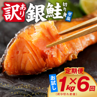 【定期便】銀鮭 切り身 1kg(約9切れ前後) 全6回【訳あり 規格外 甘塩 バラ凍結 海鮮 魚介 鮭 さけ しゃけ お弁当 朝食 おかず 簡単調理 家計応援】 kgpZ043