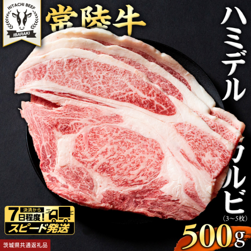 【 スピード発送 】【 常陸牛 】A5 等級 ハミデルカルビ 500g (3～5枚) ひたちぎゅう ブランド牛 カルビ 国産牛 黒毛和牛 和牛 国産黒毛和牛 お肉 A5ランク 高級 BBQ パーティ (茨城県共通返礼品) [BX127-NT-sp] 2713129 - 茨城県つくばみらい市
