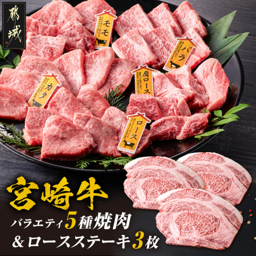 宮崎牛ロースステーキ3枚&バラエティ焼肉500gセット_AE-89-013 2713808 - 宮崎県都城市