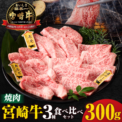 宮崎牛『焼肉』3種食べ比べセット(合計300g)肉 牛 牛肉 おかず 国産_T009-035 2717118 - 宮崎県都農町