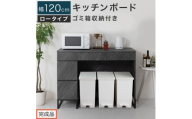 【完成品でお届け】キッチンボード ゴミ箱収納付き ロータイプ〔幅120cm〕（ストーングレー）キッチンカウンター ゴミ箱 ゴミ箱収納付き レンジボード 大型レンジ 収納 ゴミ箱収納キッチンカウンター KKANCB000052-0-GY