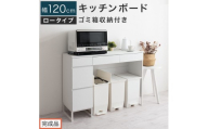 【完成品でお届け】キッチンボード ゴミ箱収納付き ロータイプ〔幅120cm〕（ホワイト）キッチンカウンター ゴミ箱 ゴミ箱収納付き レンジボード 大型レンジ 収納 ゴミ箱収納キッチンカウンター ラック KKANCB000052-0-WH