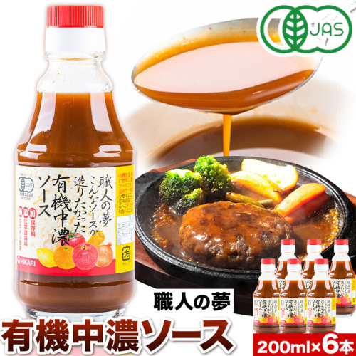 ソース 有機中濃ソース 職人の夢 200ml × 6本 光食品 株式会社《30日以内に出荷予定(土日祝除く)》無添加 調味料 砂糖不使用 とんかつ オムライス 徳島県 上板町 有機野菜・果実90％使用 st-p 2719422 - 徳島県上板町