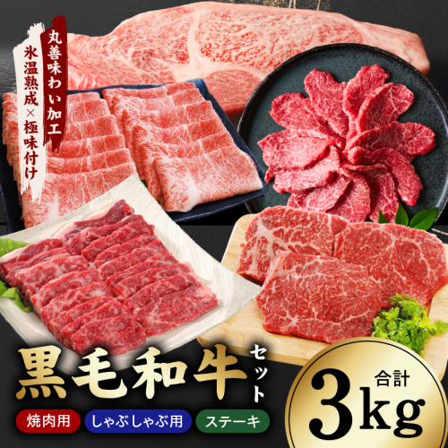 【氷温熟成×極味付け】黒毛和牛セット  合計3kg【小分け 焼肉 しゃぶしゃぶ ステーキ 簡単調理 BBQ 牛肉 黒毛和牛 味付き】 mrz0504 2719460 - 大阪府泉佐野市