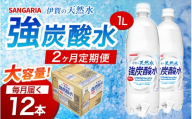 【2ヶ月定期便 サンガリア】炭酸水 炭酸 《伊賀の天然水 強炭酸水 1ケース》（1L×12本）/炭酸 強炭酸水 水 ミネラルウォーター ストロング スパークリングウォーター 炭酸水 天然水 強炭酸 水 ハイボール ソーダ 割り材 送料無料 水 ミネラルウォーター 炭酸飲料 ペットボトル 炭酸水 人気 ランキング 高評価 1L 1リットル 三重県 伊賀市 炭酸水【igge-tkb0009】