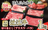 【一週間以内発送】【訳あり】A5 近江牛切り落としスライス 食べ比べ ブリスケ＆バラ 1kg【FO01W】