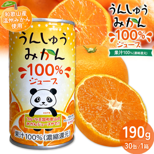 うんしゅうみかん 果汁100%（濃縮還元）ジュース 30缶 190g/1缶 南海果工株式会社《30日以内に出荷予定(土日祝除く)》和歌山県 日高川町 ジュース 温州みかん 温州ミカン 送料無料 2723862 - 和歌山県日高川町