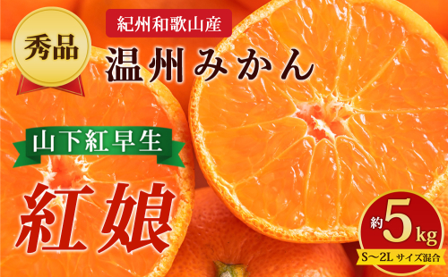 【先行予約】【秀品】紀州和歌山産 温州みかん 山下紅早生「紅娘」約5kg（箱込み）S～2L サイズ混合 2724292 - 和歌山県美浜町