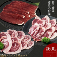 猪肉 スライス 3種セット ロース バラ モモ 計約600g 約200g×各1P ダブルビーゼット株式会社 (さつまのジビエファクトリー) 《30日以内に出荷予定(土日祝除く)》鹿児島 国産 九州産 ジビエ 冷凍 鹿児島県 さつま町 イノシシ 猪