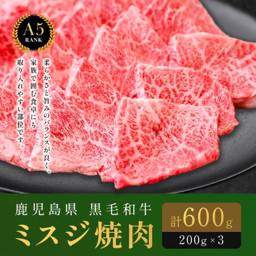鹿児島県黒毛和牛ミスジ焼肉600g 200ｇ×3パック LRプラスK《90日以内に出荷予定(土日祝除く) 》  黒毛和牛 和牛 ミスジ 焼肉 2725833 - 鹿児島県さつま町