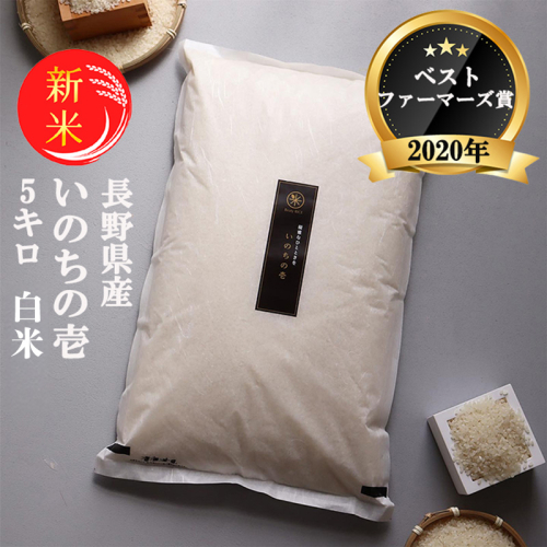 令和8年産先行予約 ベストファーマーズ賞受賞 いのちの壱 白米 5kg 無農薬 令和7年産 米 お米 チャック付 チャック 小分け  産地直送 長野 2728122 - 長野県小諸市